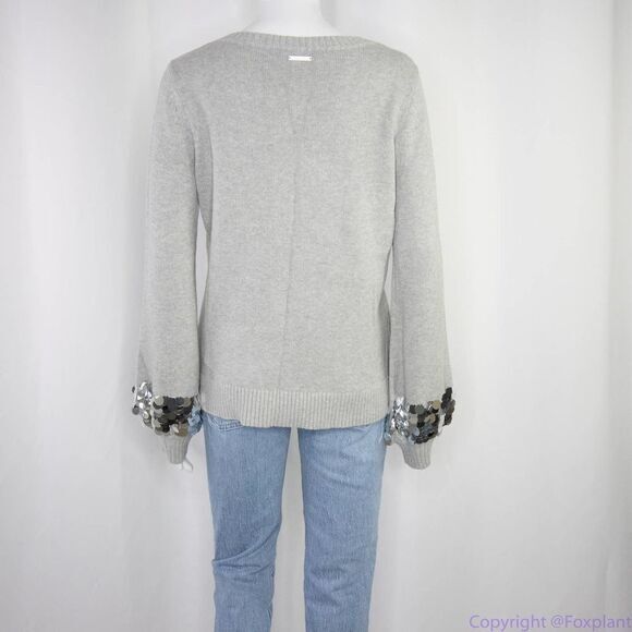 NEW Michael Kors Women's Pearl Grey Heather Embellished sweater, size M - Picture 9 of 16